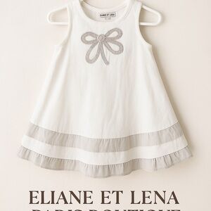 NWOT Eliane et‎ Lena Paris White Bow Dress 2T | 100% Cotton